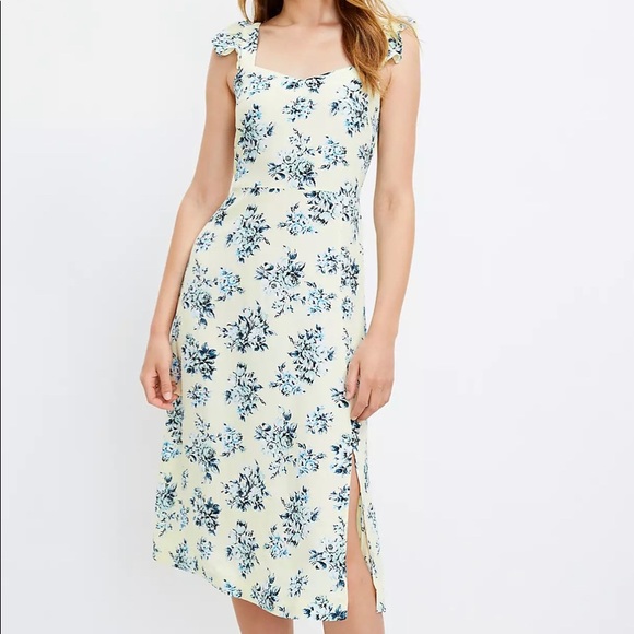 LOFT Floral Ruffle Strap Midi Dress - Picture 2 of 4